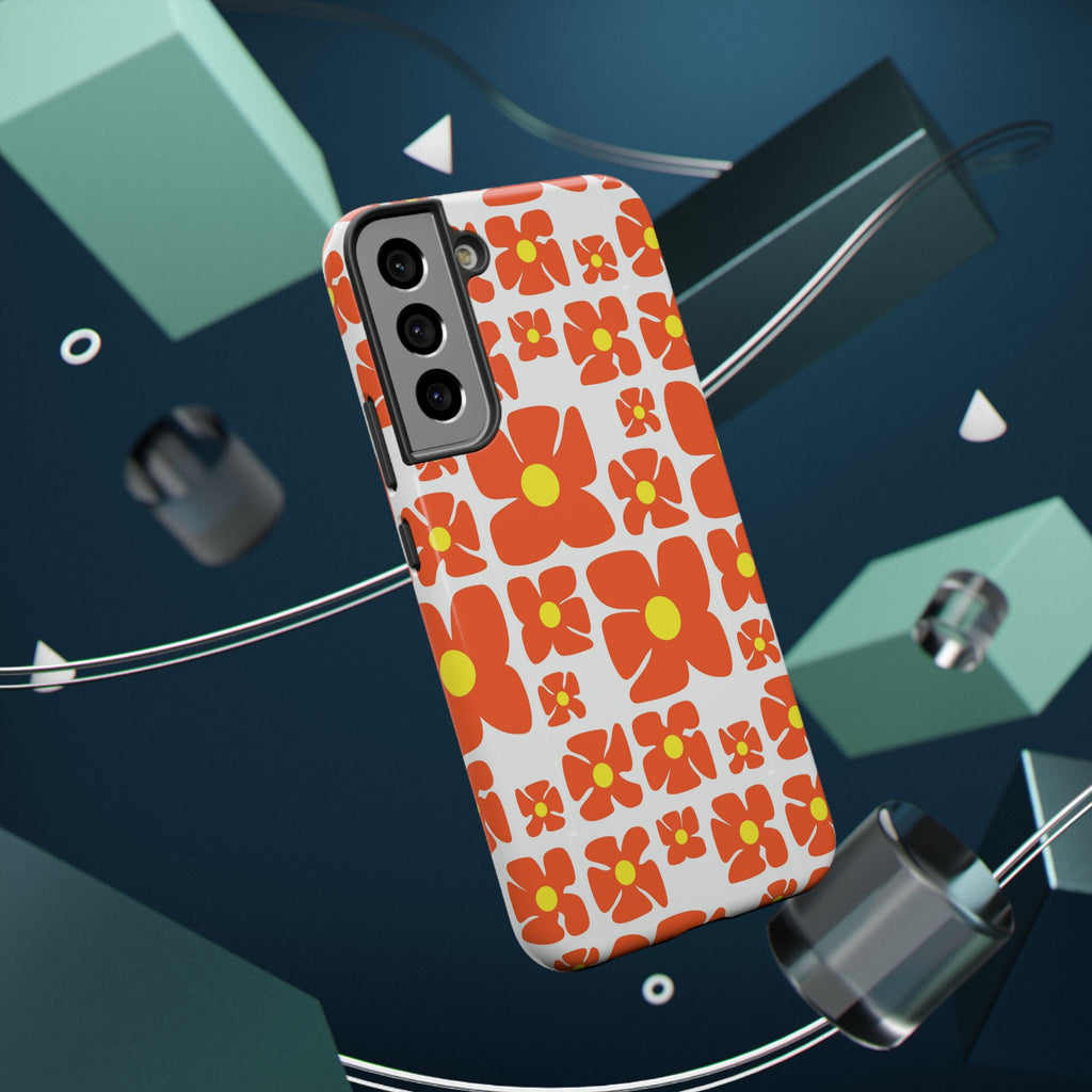 Retro Orange Floral Phone Case | Impact-Resistant Case