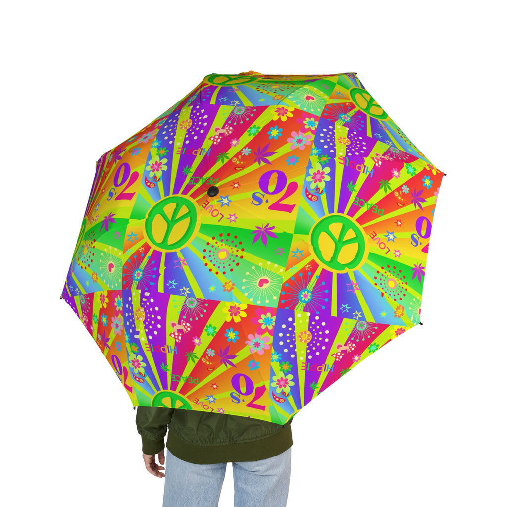 Psychedelic Peace Sign Pattern Umbrella | Colorful Retro Pop Art Foldable Umbrella