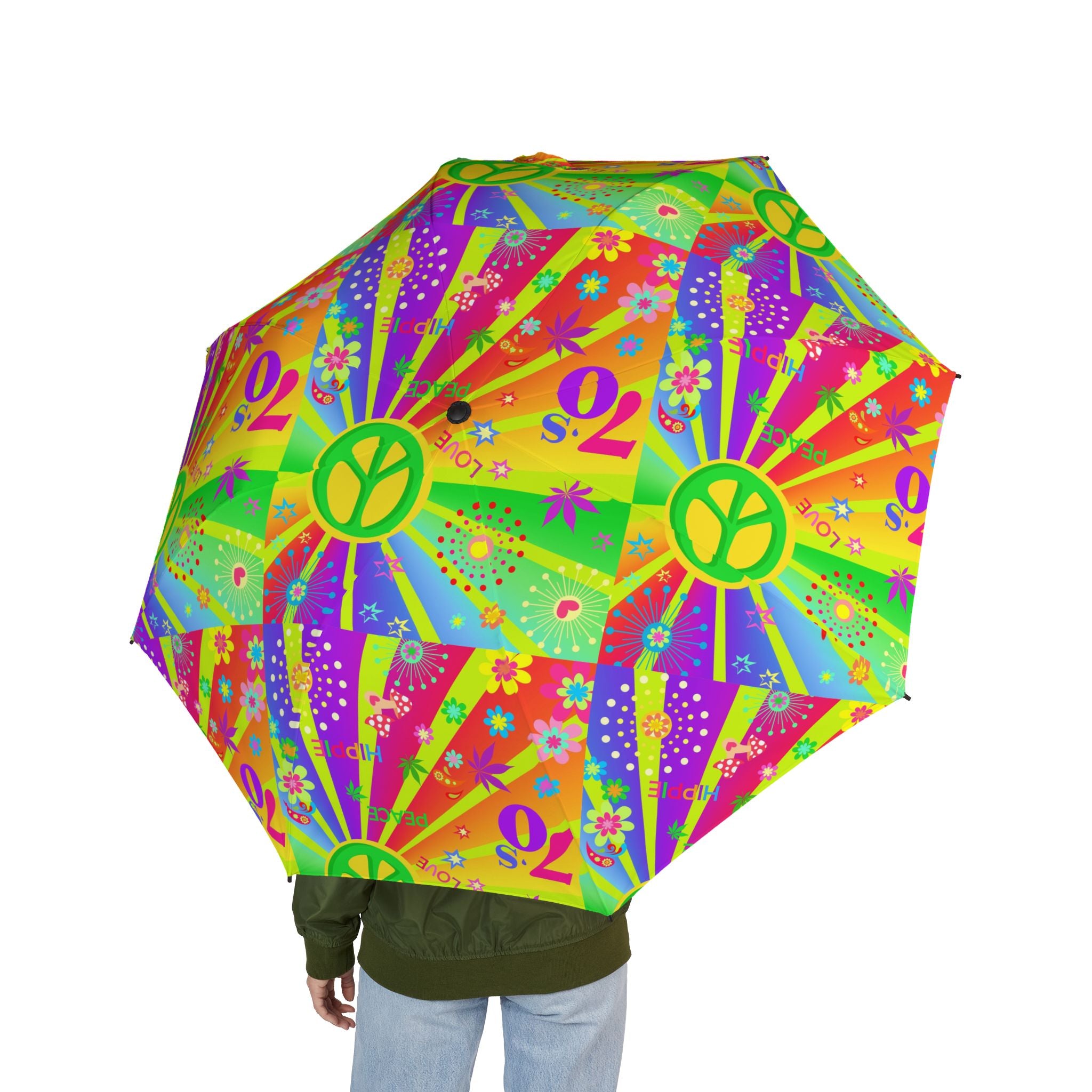Psychedelic Peace Sign Pattern Umbrella | Colorful Retro Pop Art Foldable Umbrella