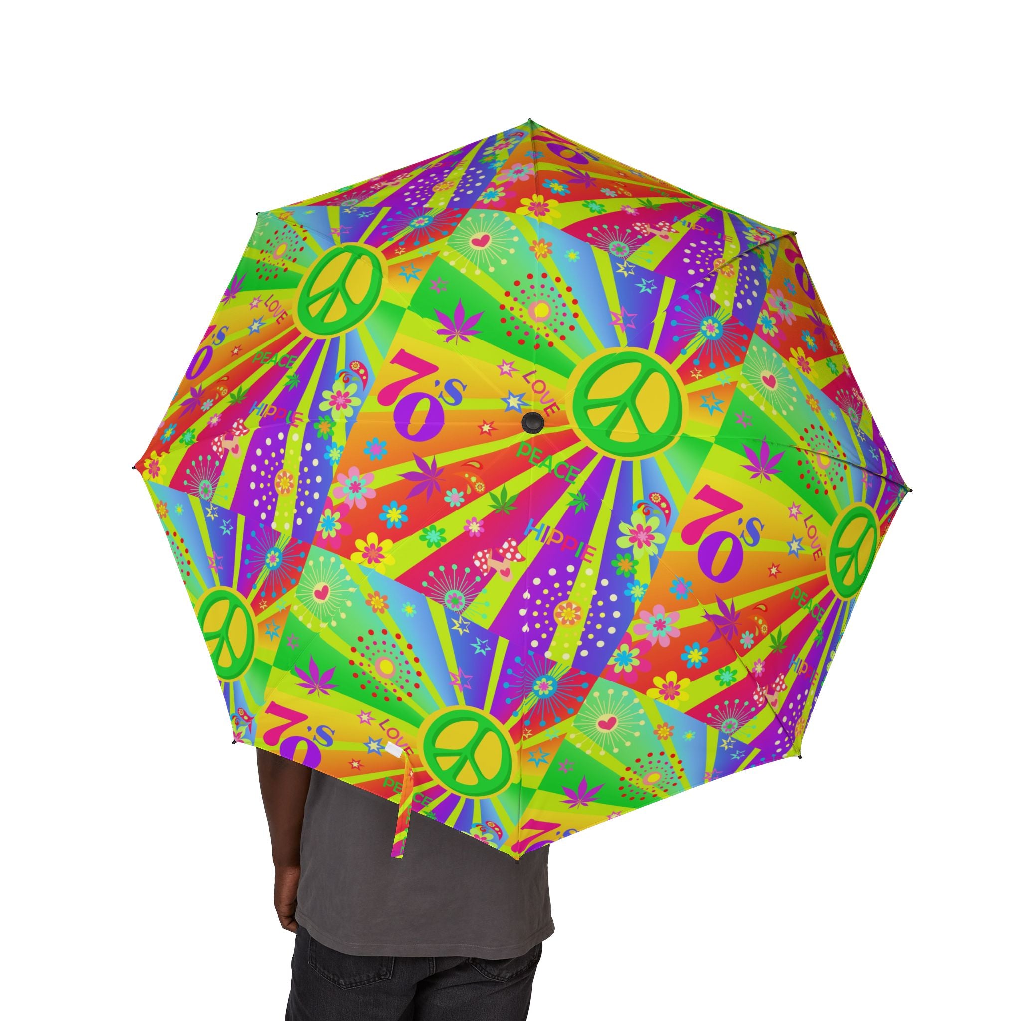 Psychedelic Peace Sign Pattern Umbrella | Colorful Retro Pop Art Foldable Umbrella