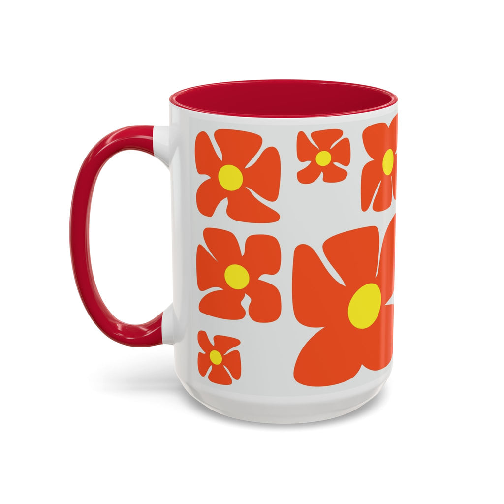 Retro Orange Flower Pattern Mug | 11oz 15oz Colorful Ceramic