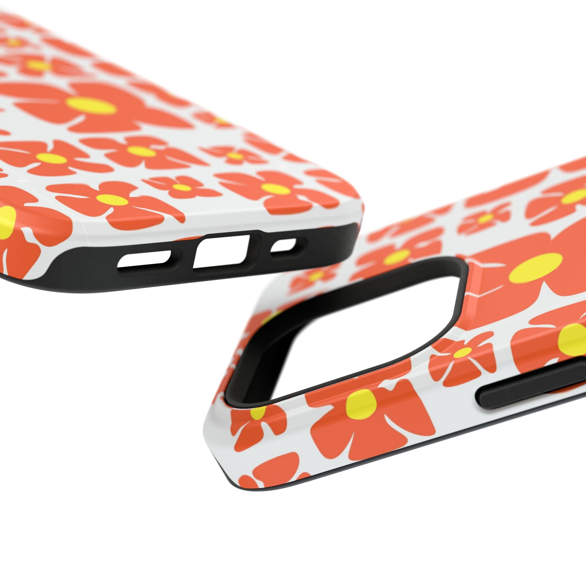Retro Orange Floral Phone Case | Impact-Resistant Case