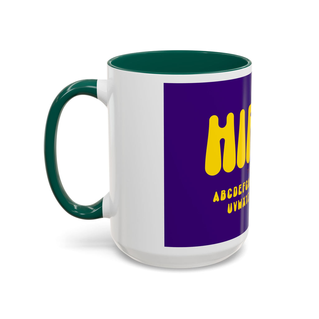 Hippie Typography Mug | Retro 70s Bubble Letters, Purple Yellow 11oz 15oz