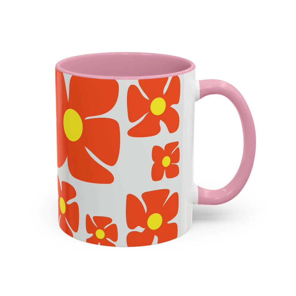 Retro Orange Flower Pattern Mug | 11oz 15oz Colorful Ceramic