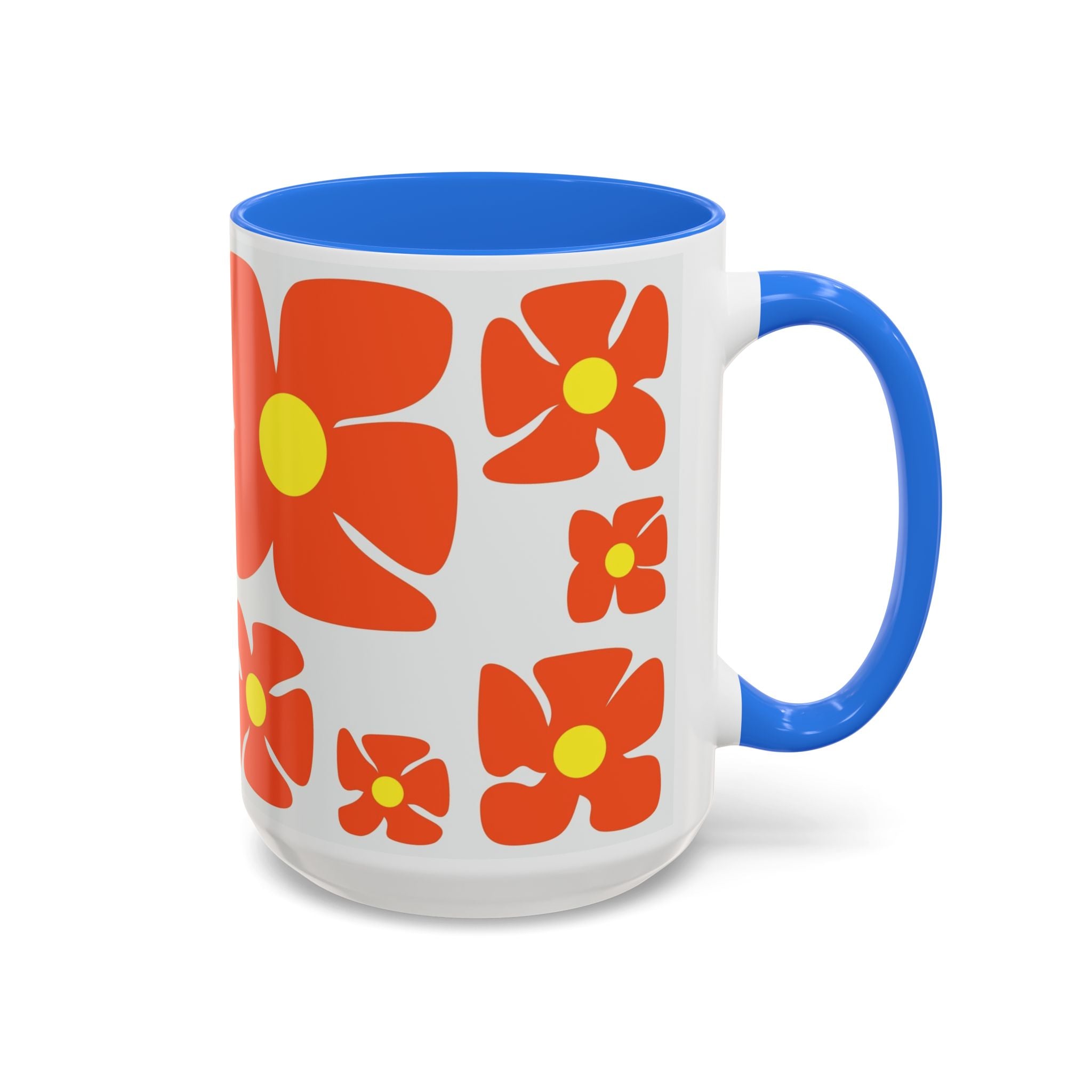 Retro Orange Flower Pattern Mug | 11oz 15oz Colorful Ceramic