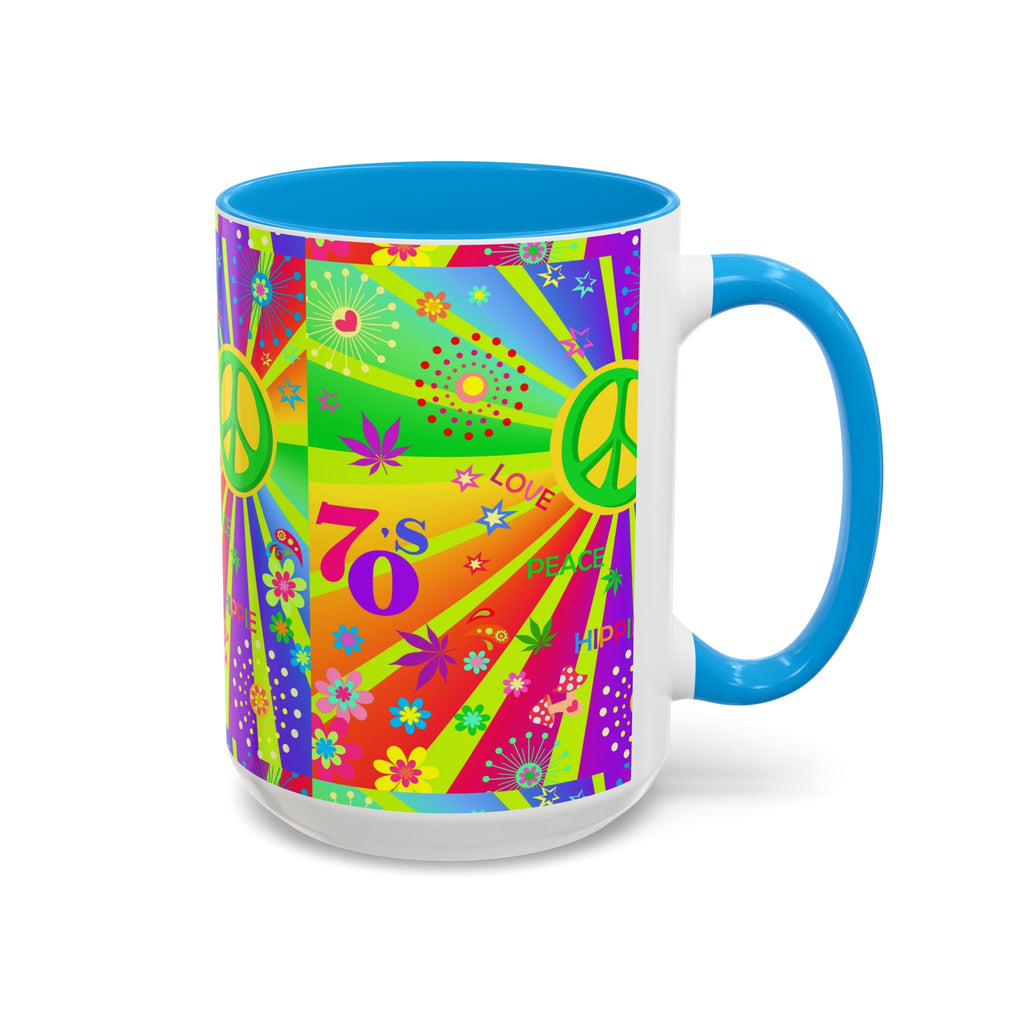 70s Peace Sign Psychedelic Mug | Retro Hippie Rainbow Coffee Cup