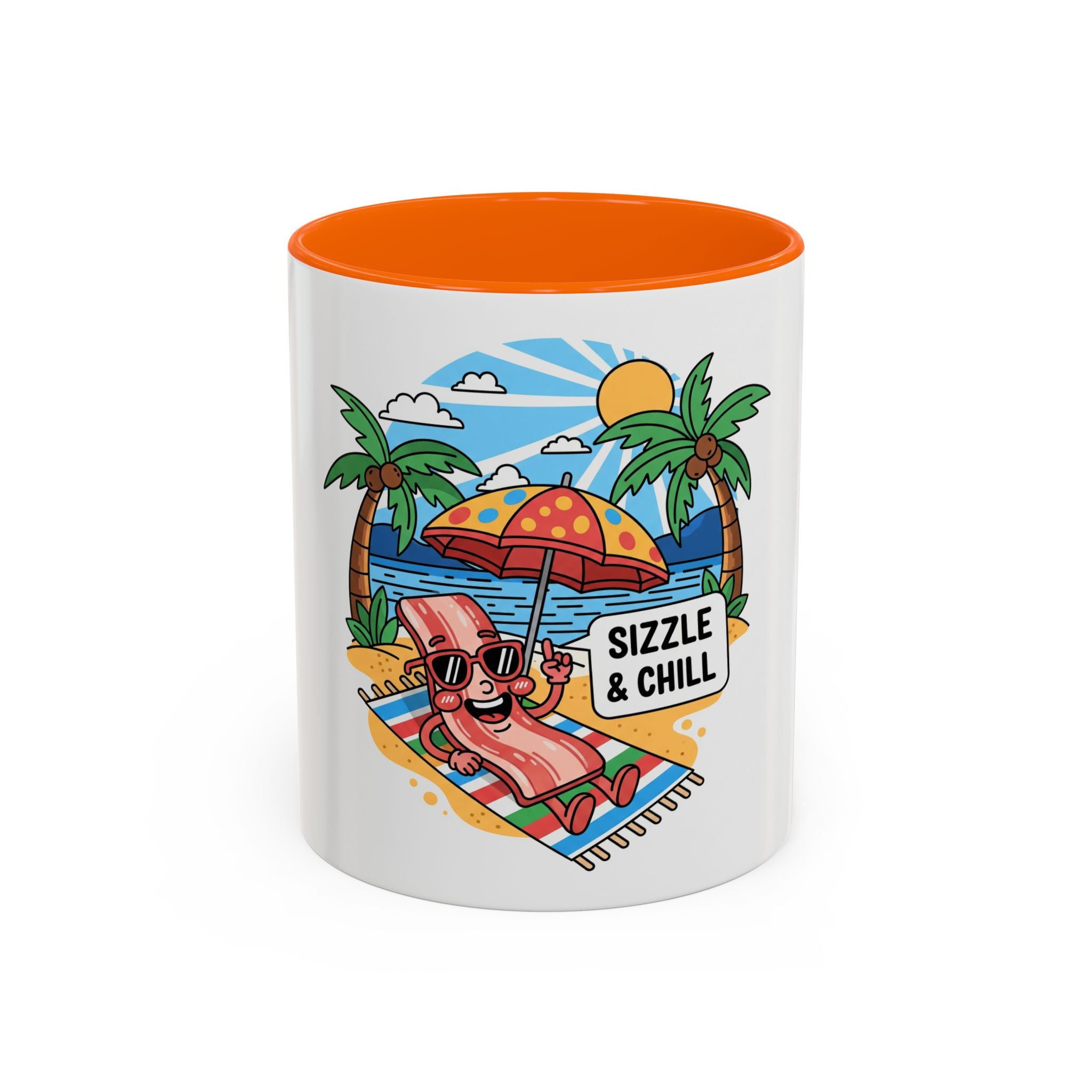 Sizzle & Chill Bacon Sunbathing Cartoon Accent Coffee Mug | 11oz or 15oz
