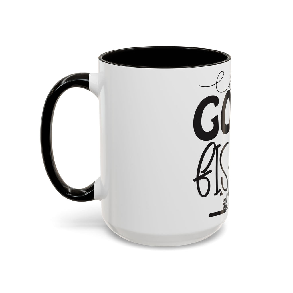 Gone Fishing mug | Fishing typography coffee mug, black handle and rim