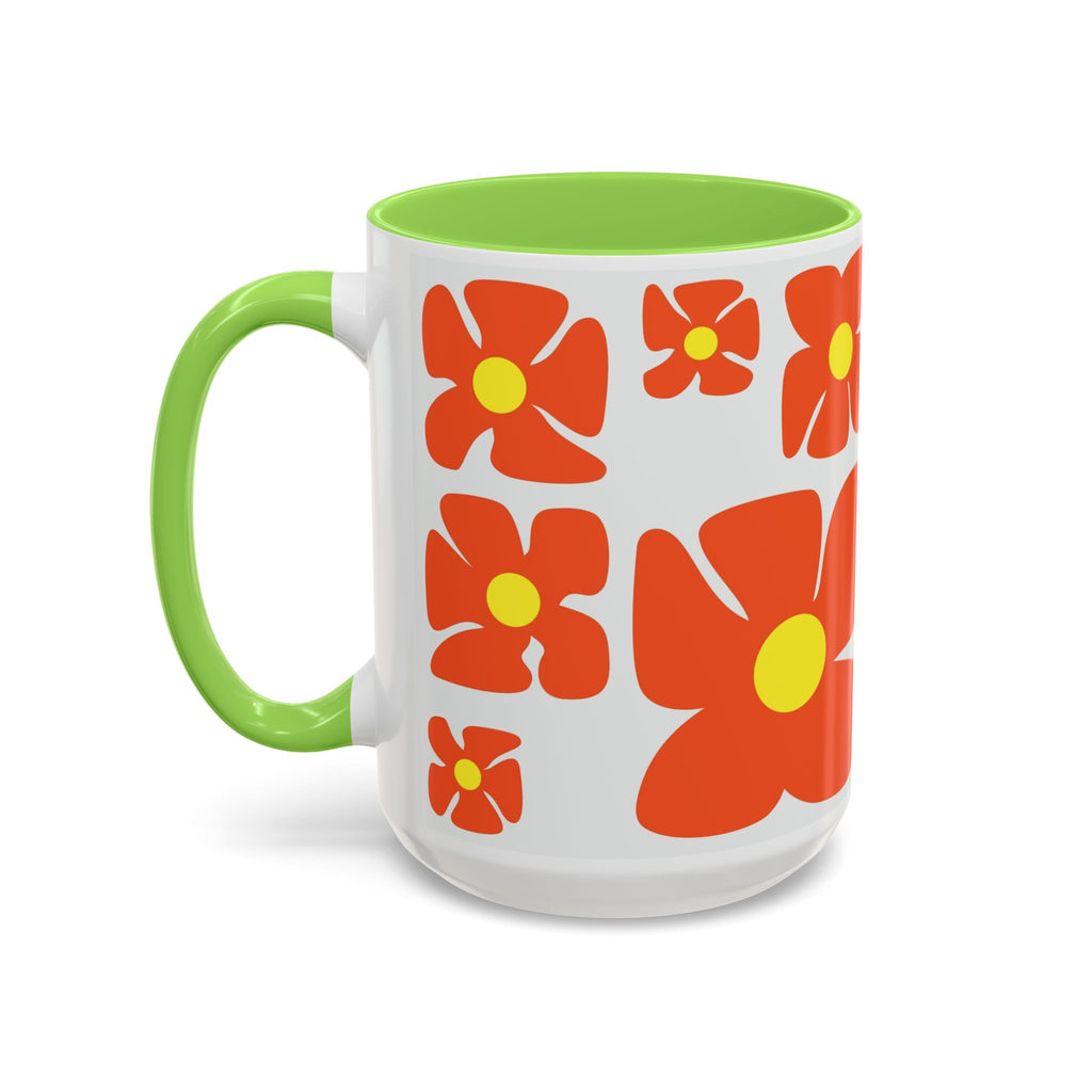 Retro Orange Flower Pattern Mug | 11oz 15oz Colorful Ceramic