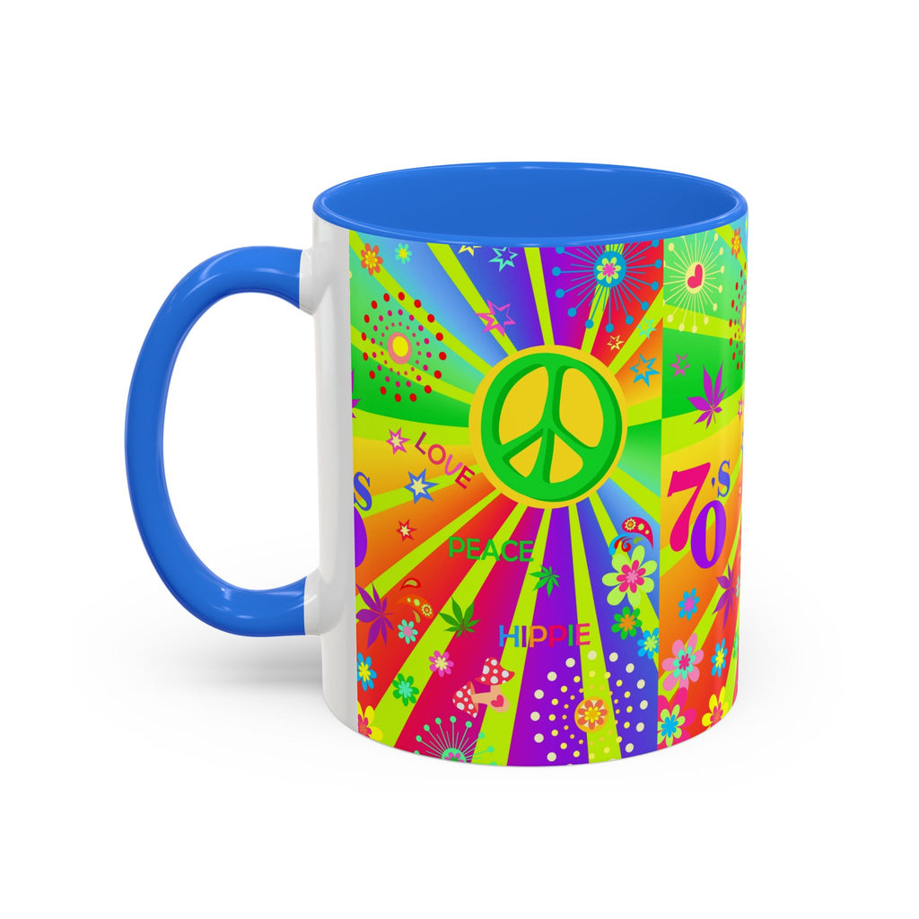 70s Peace Sign Psychedelic Mug | Retro Hippie Rainbow Coffee Cup