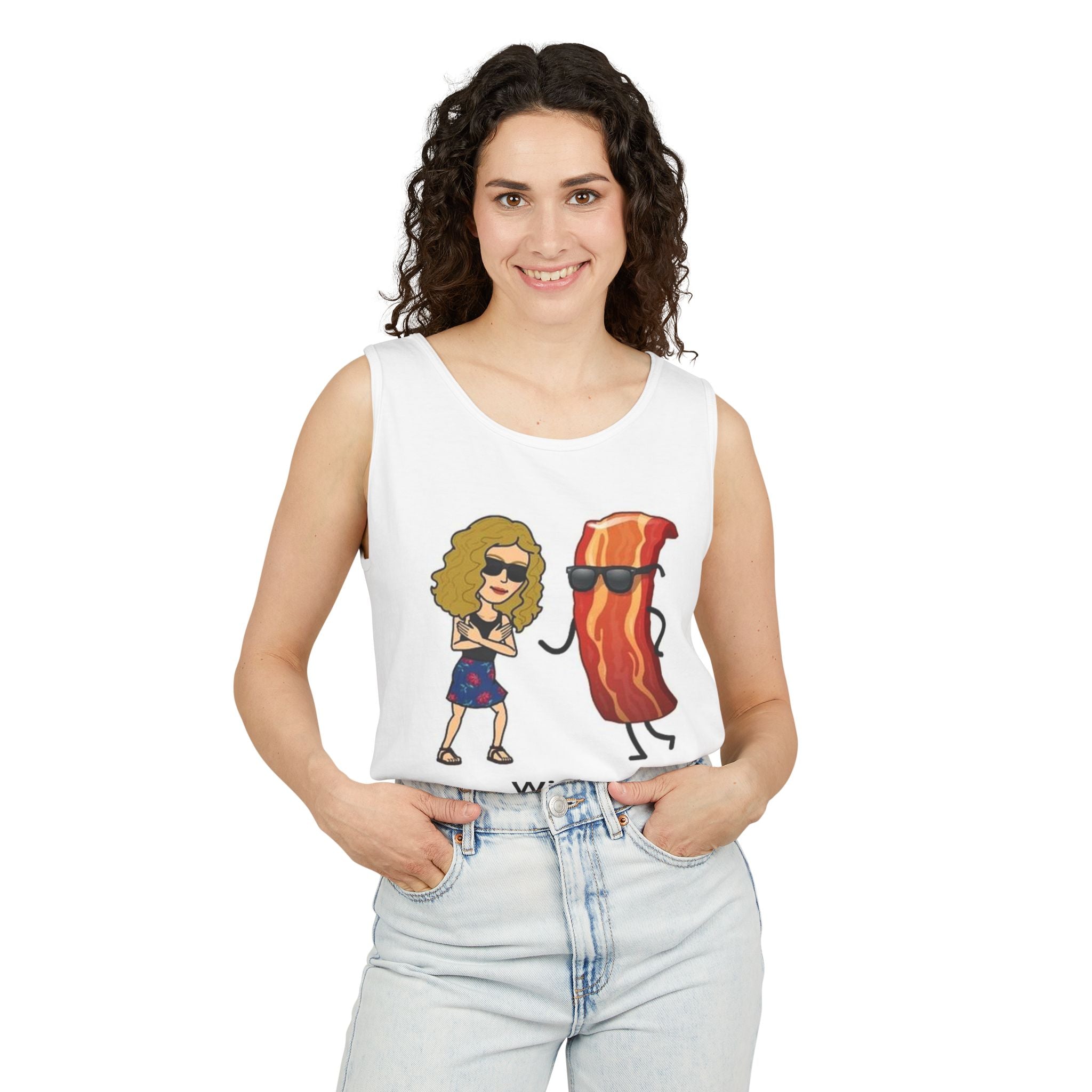 With the Man Bacon Tank Top | Funny Cartoon Couple Illustration