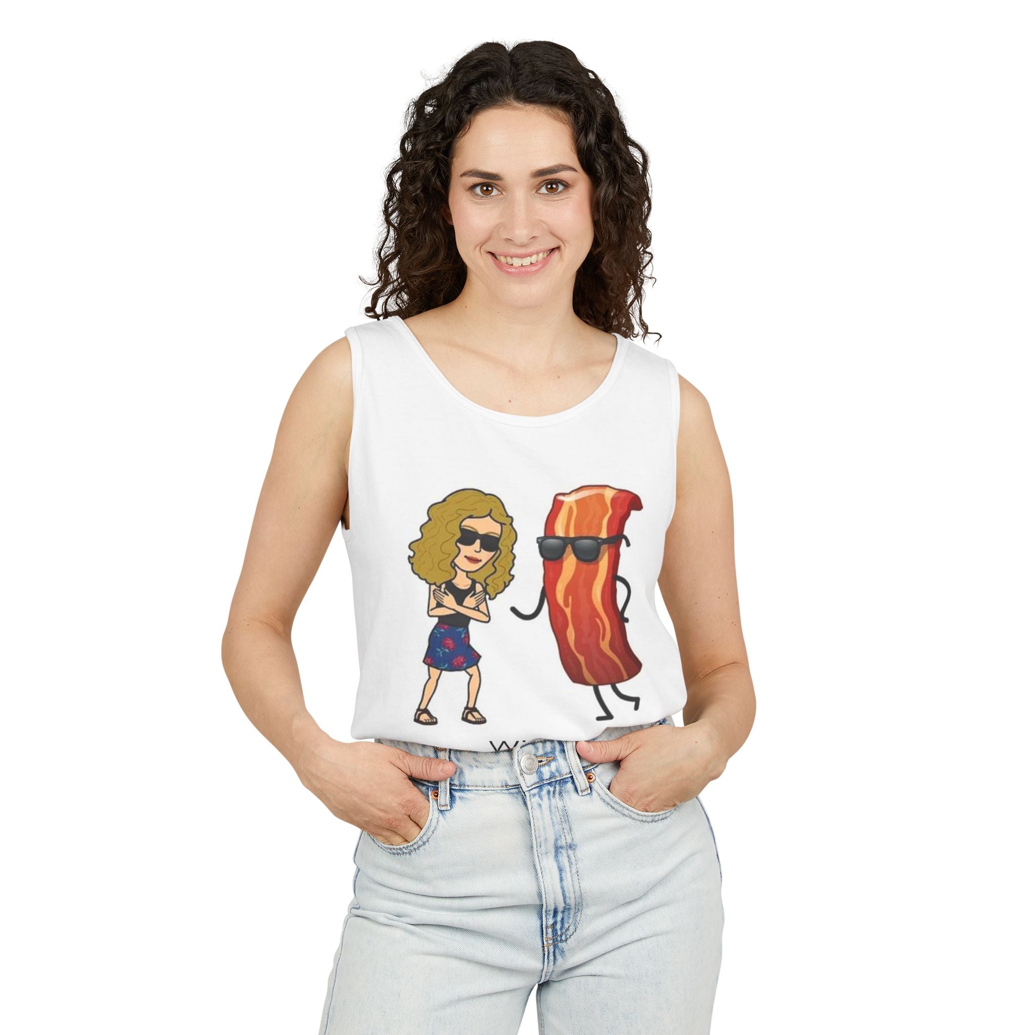 With the Man Bacon Tank Top | Funny Cartoon Couple Illustration