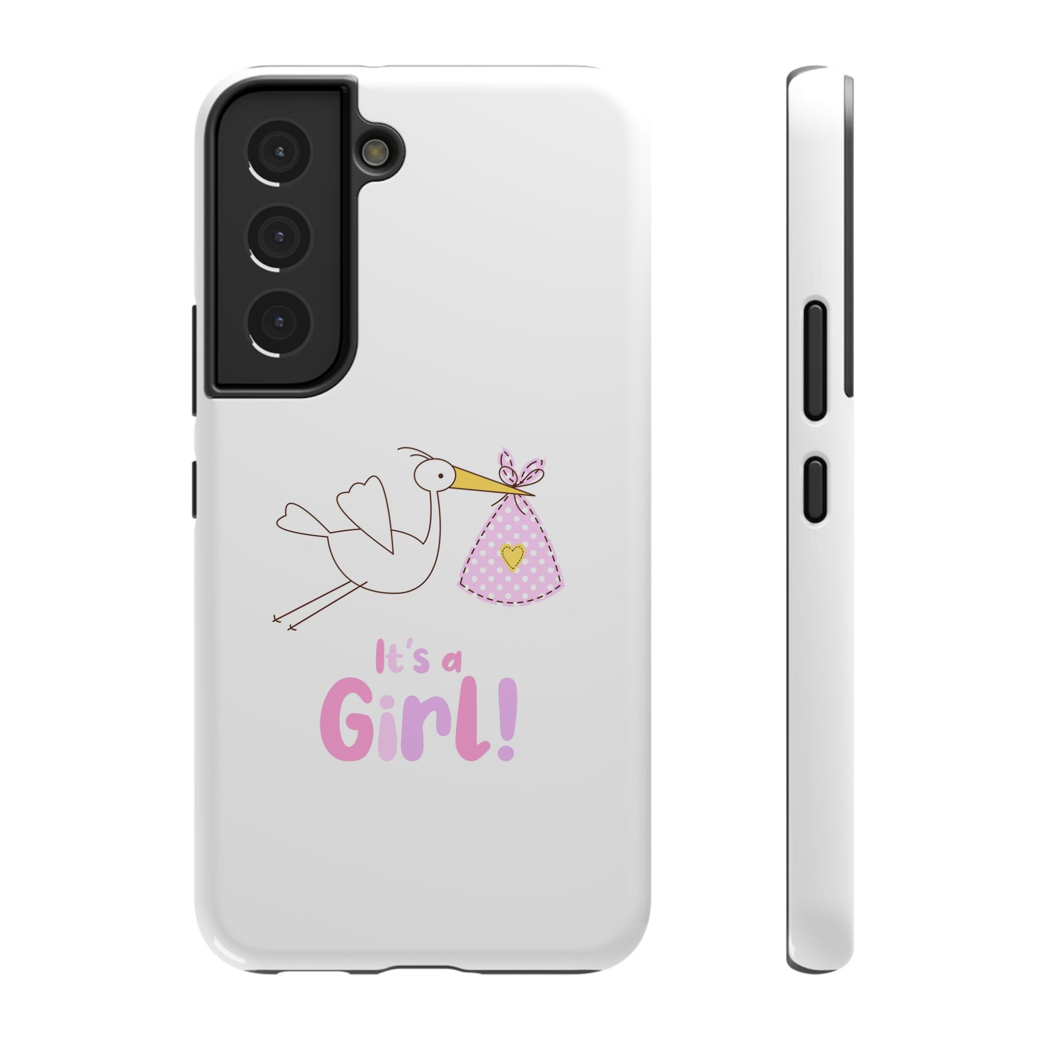 Stork carrying bundle "It's a Girl!" Phone Case | Impact-Resistant Case