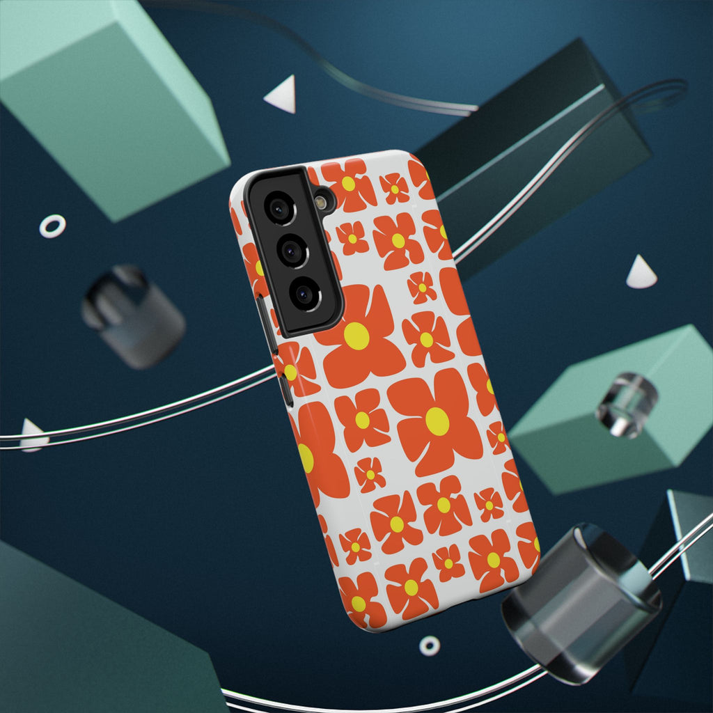 Retro Orange Floral Phone Case | Impact-Resistant Case