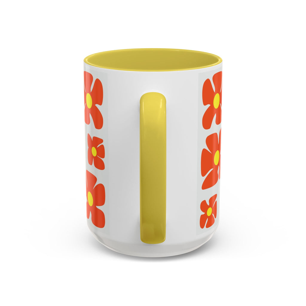 Retro Orange Flower Pattern Mug | 11oz 15oz Colorful Ceramic
