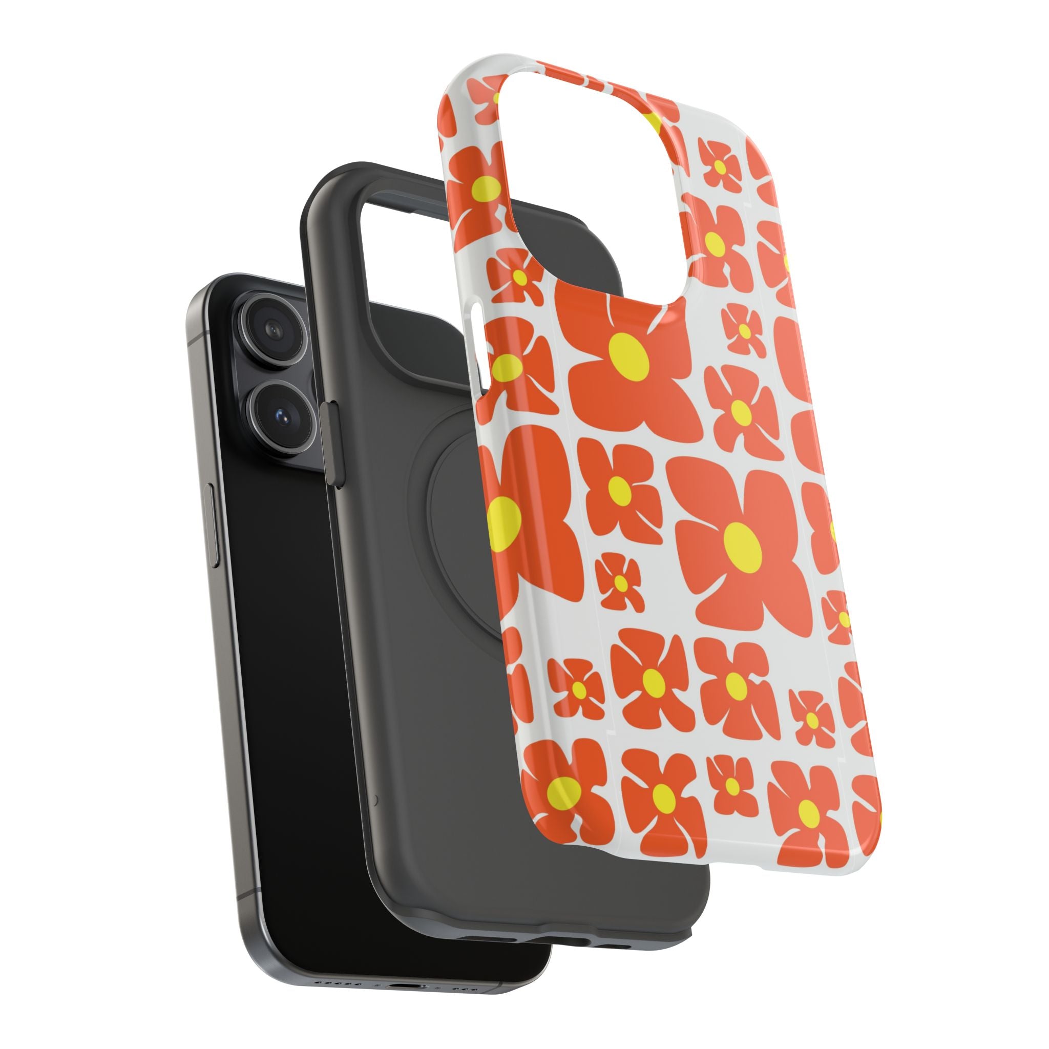 Retro Orange Floral Phone Case | Impact-Resistant Case
