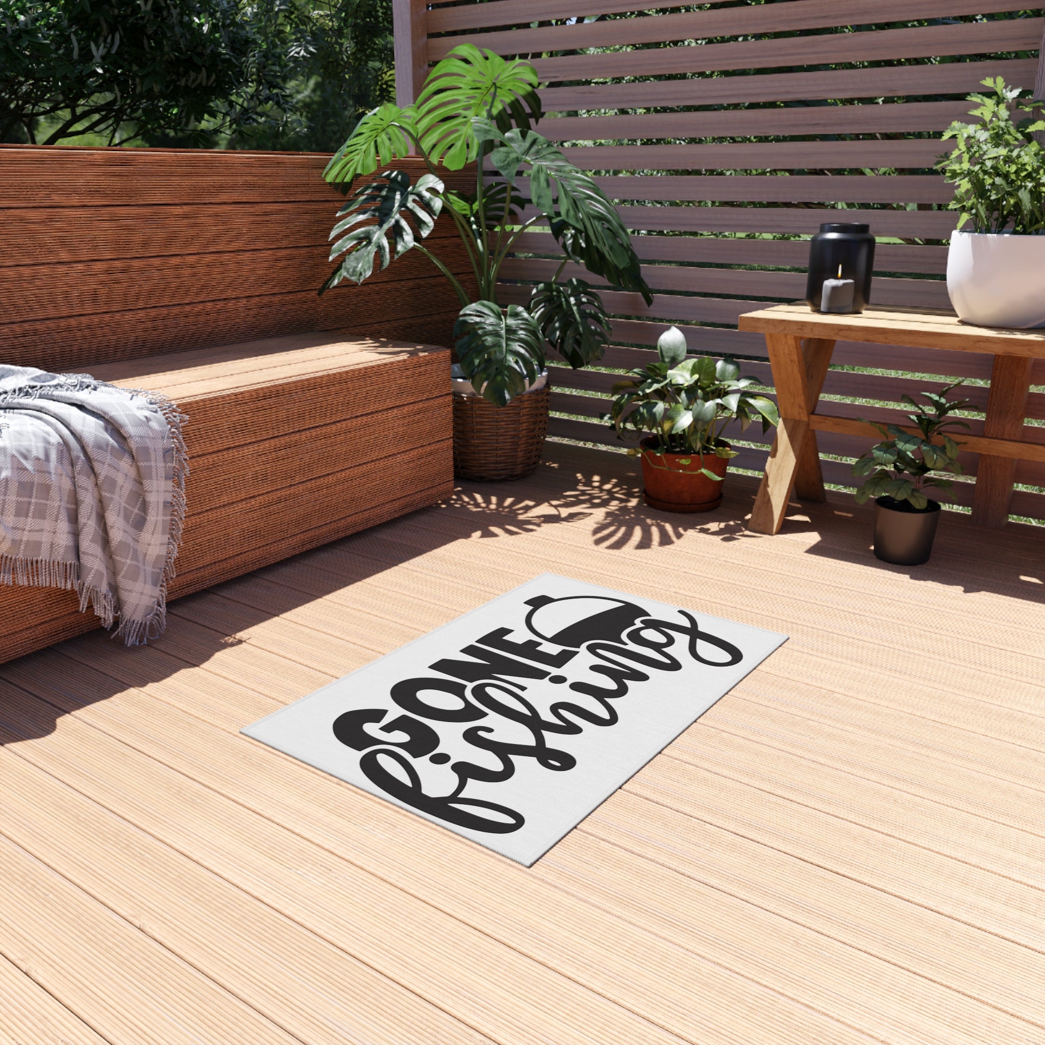 Gone Fishing Outdoor Rug | Fishing Float Graphic Mat
