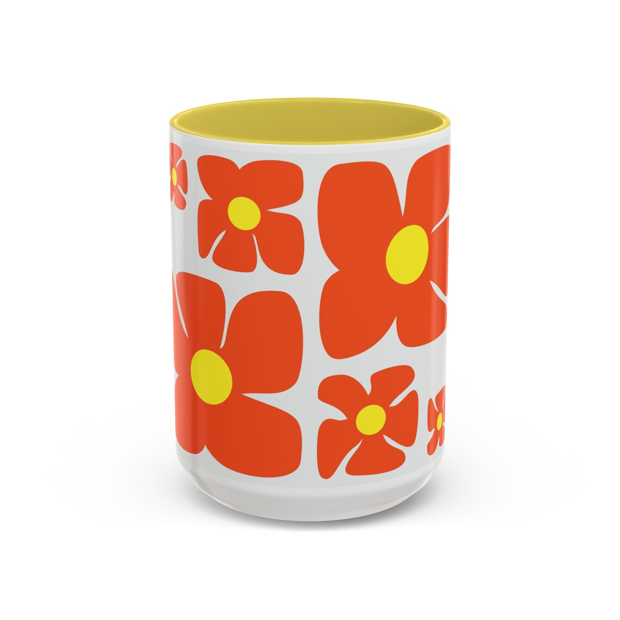 Retro Orange Flower Pattern Mug | 11oz 15oz Colorful Ceramic