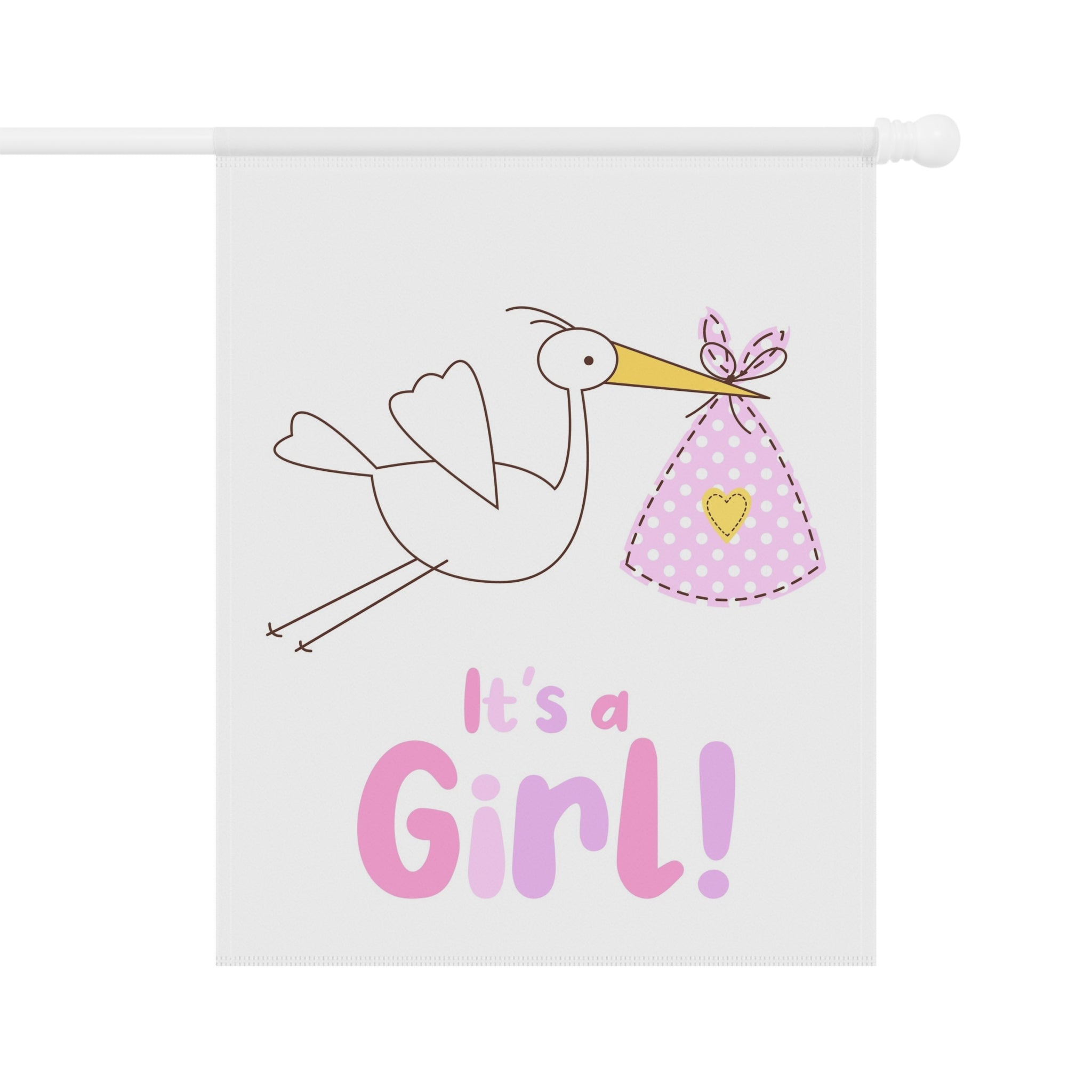 Stork with Pink Bundle It's a Girl! Garden Flag | House Banner