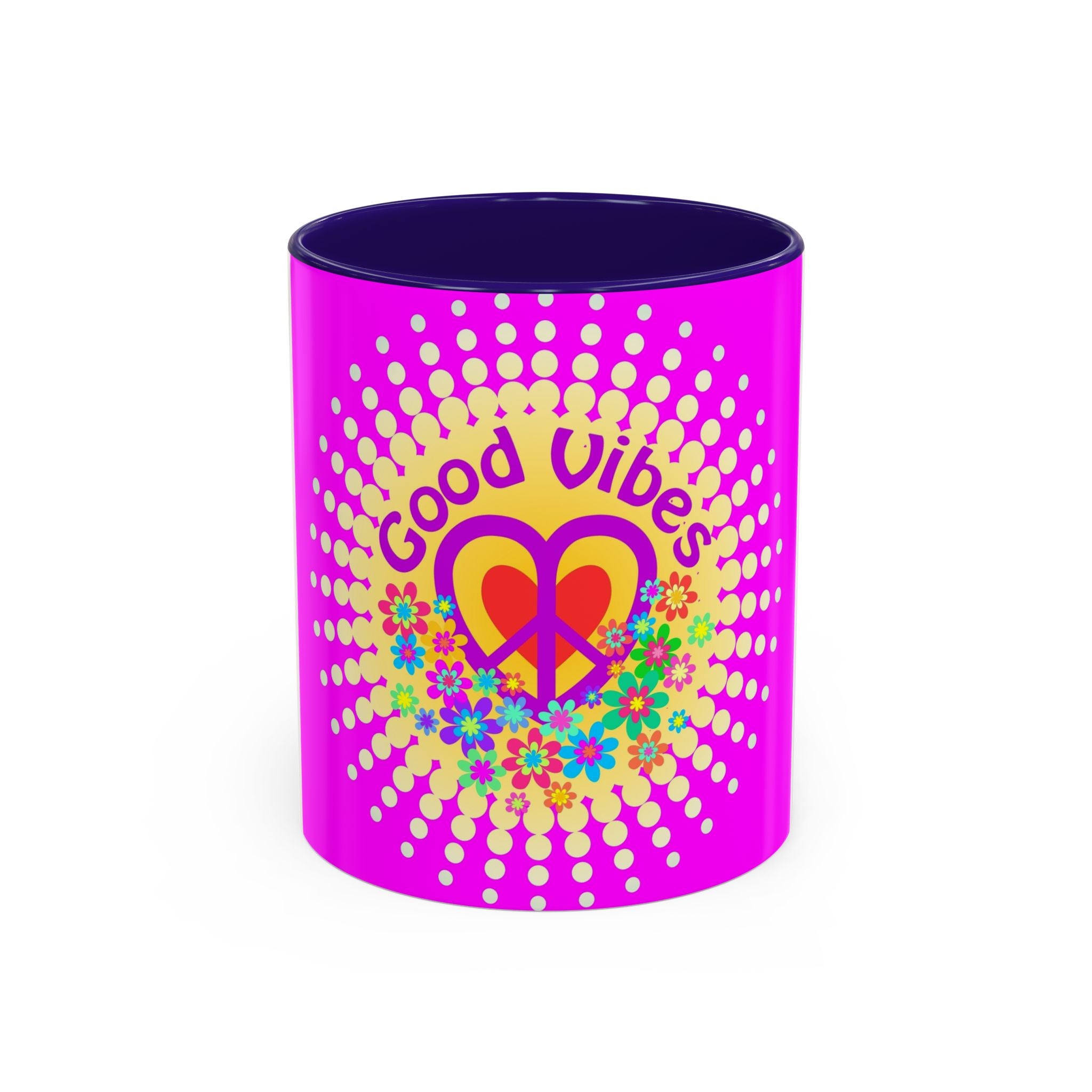 Good Vibes Peace Heart Floral Mug | Colorful 11oz 15oz Ceramic