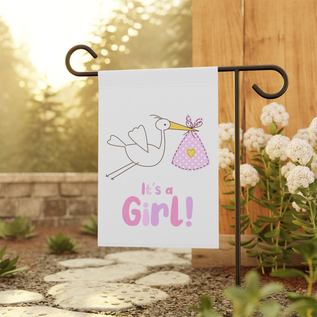 Stork with Pink Bundle It's a Girl! Garden Flag | House Banner