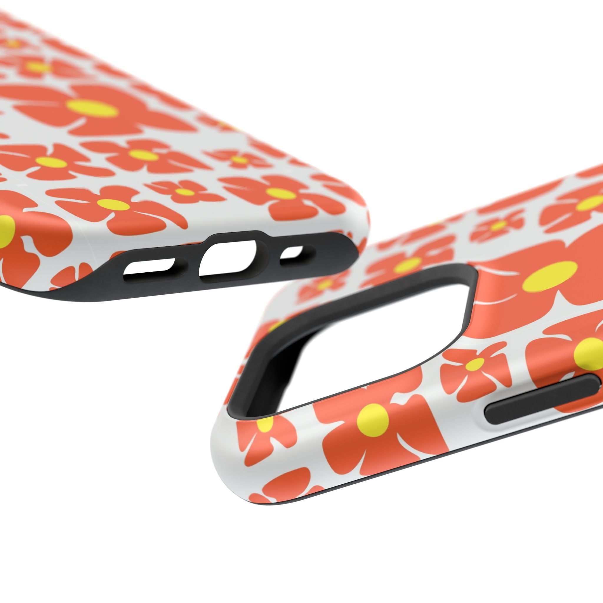 Retro Orange Floral Phone Case | Impact-Resistant Case