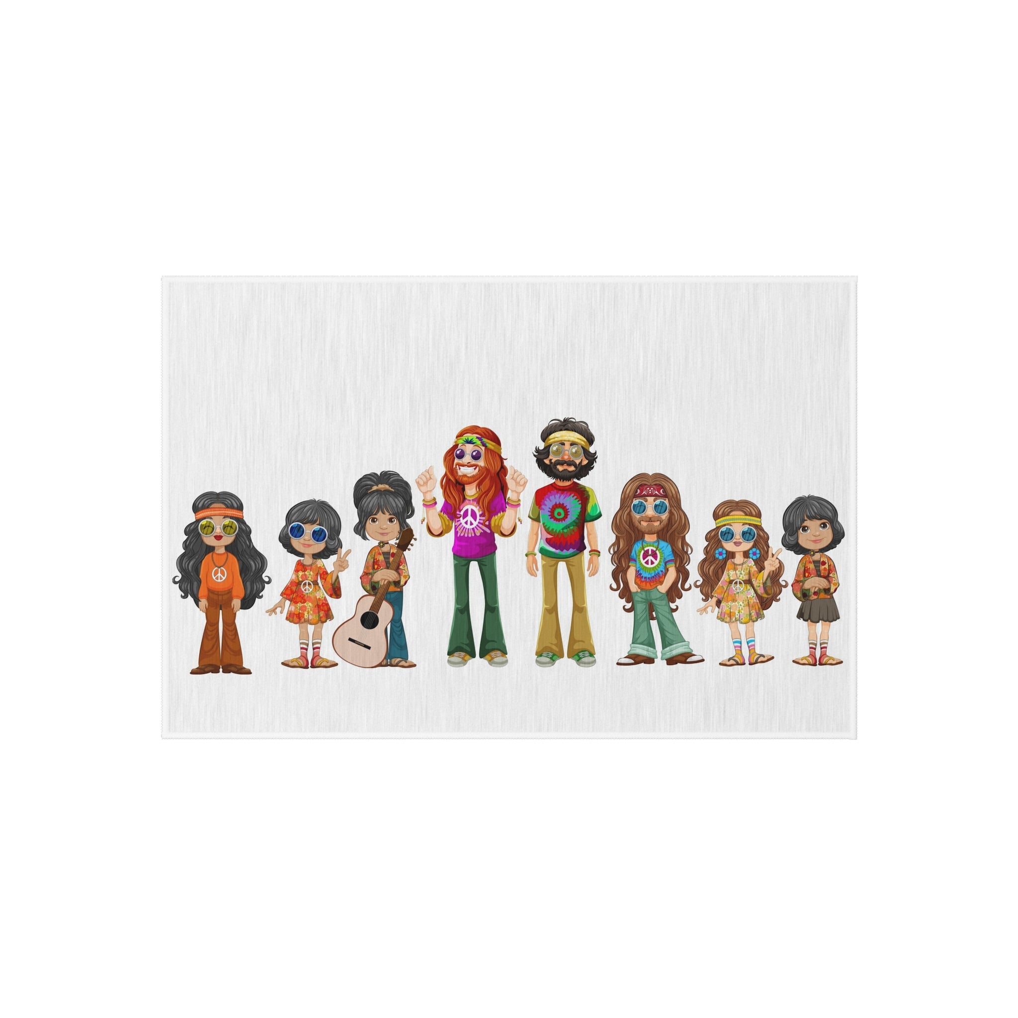 Retro Hippie Family Crew Outdoor Rug | Boho Music Festival Characters