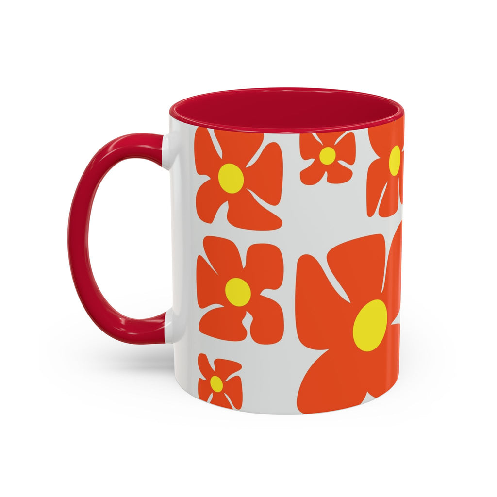 Retro Orange Flower Pattern Mug | 11oz 15oz Colorful Ceramic