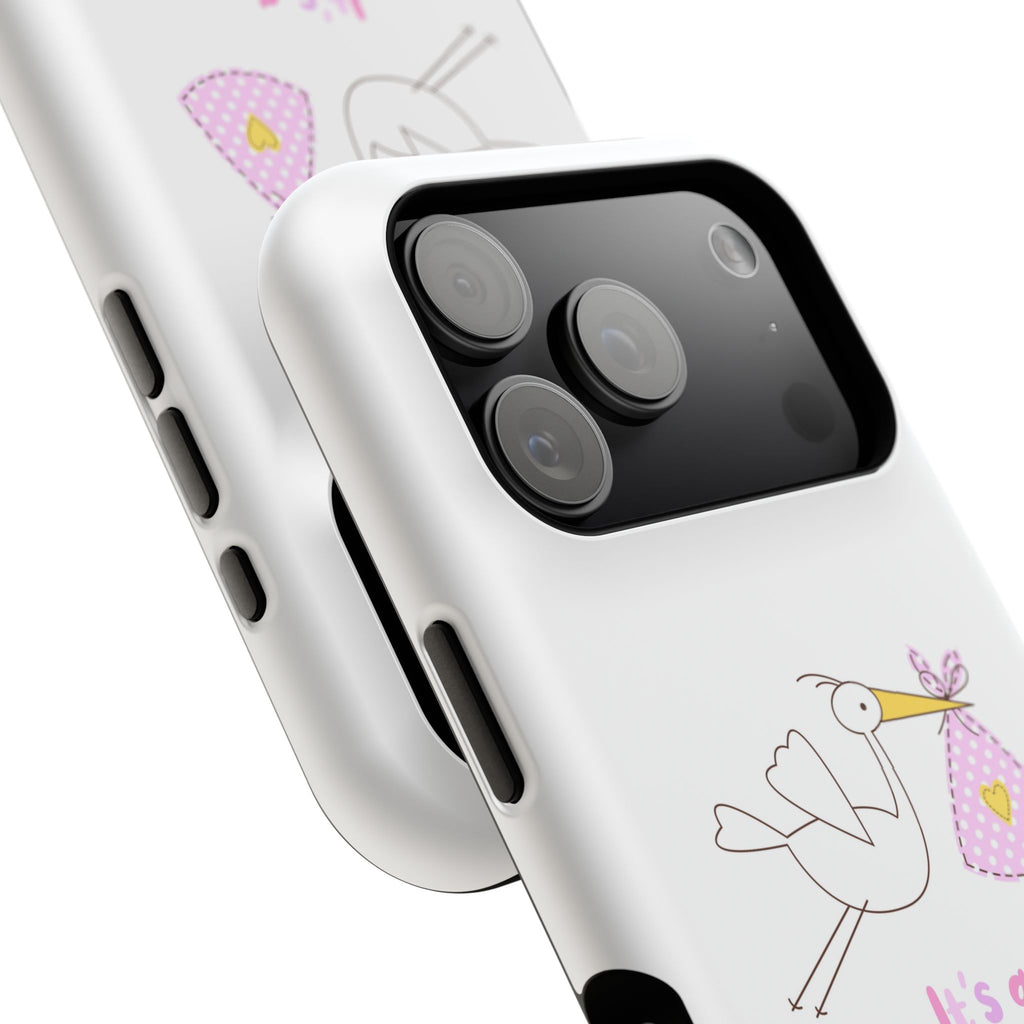 Stork carrying bundle "It's a Girl!" Phone Case | Impact-Resistant Case
