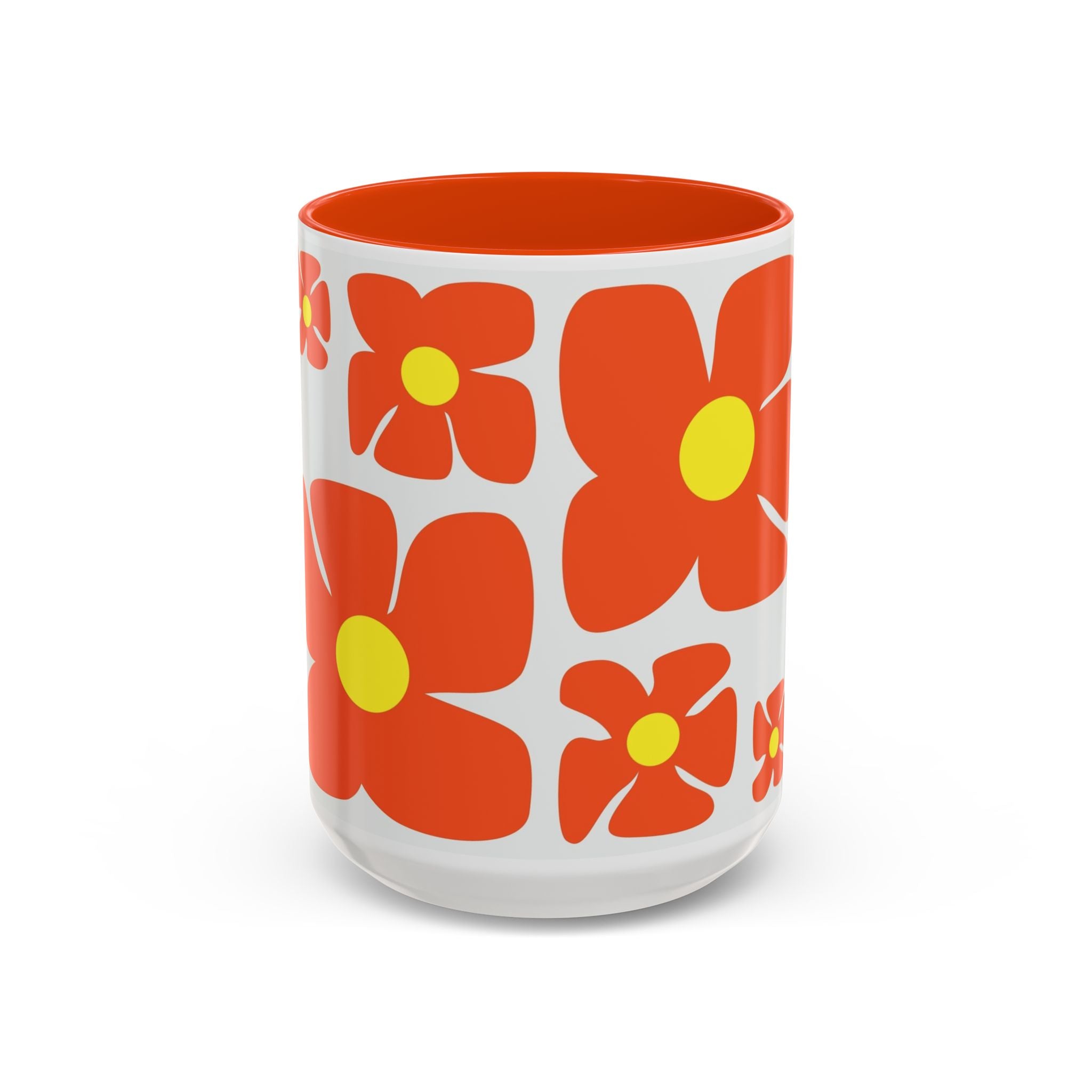 Retro Orange Flower Pattern Mug | 11oz 15oz Colorful Ceramic