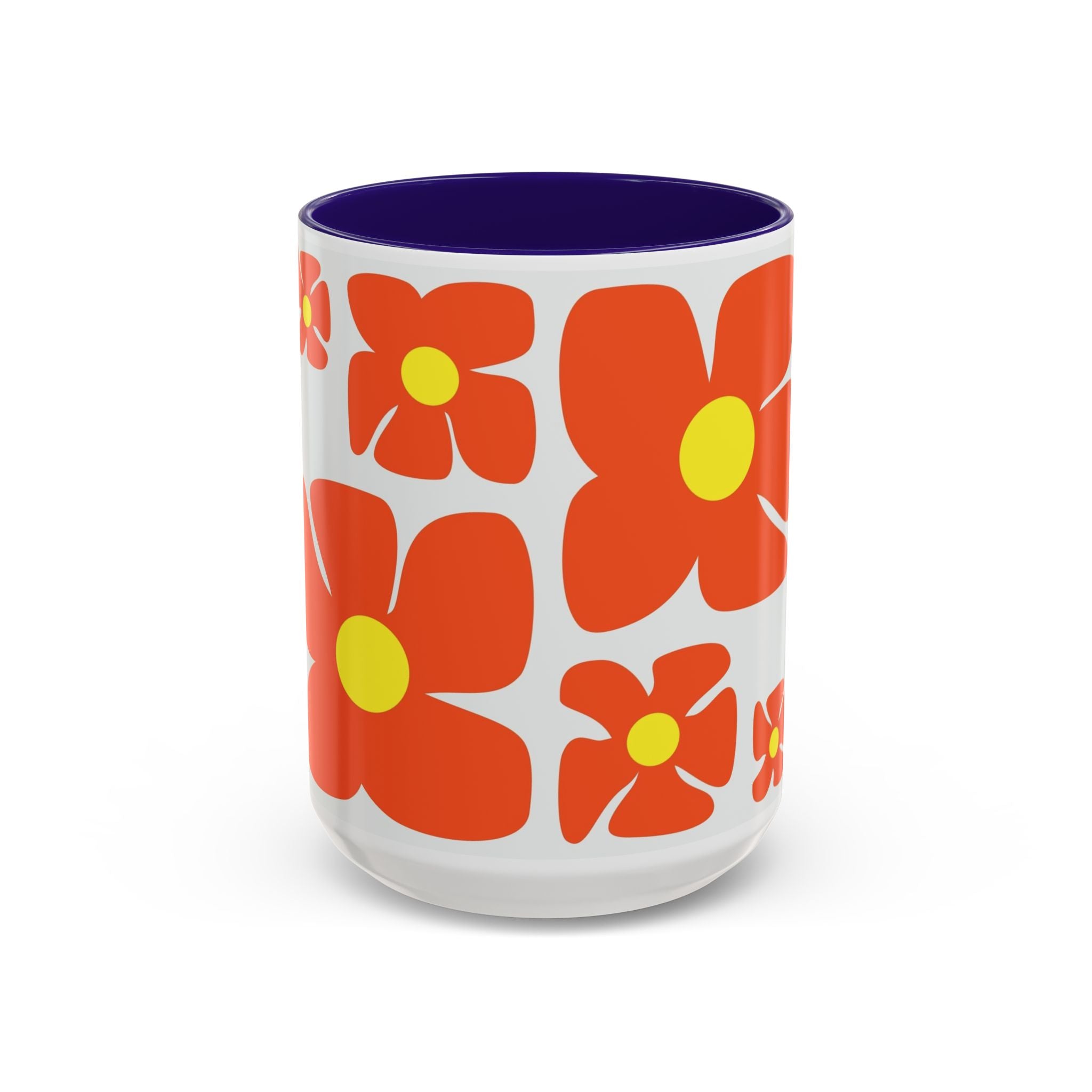 Retro Orange Flower Pattern Mug | 11oz 15oz Colorful Ceramic