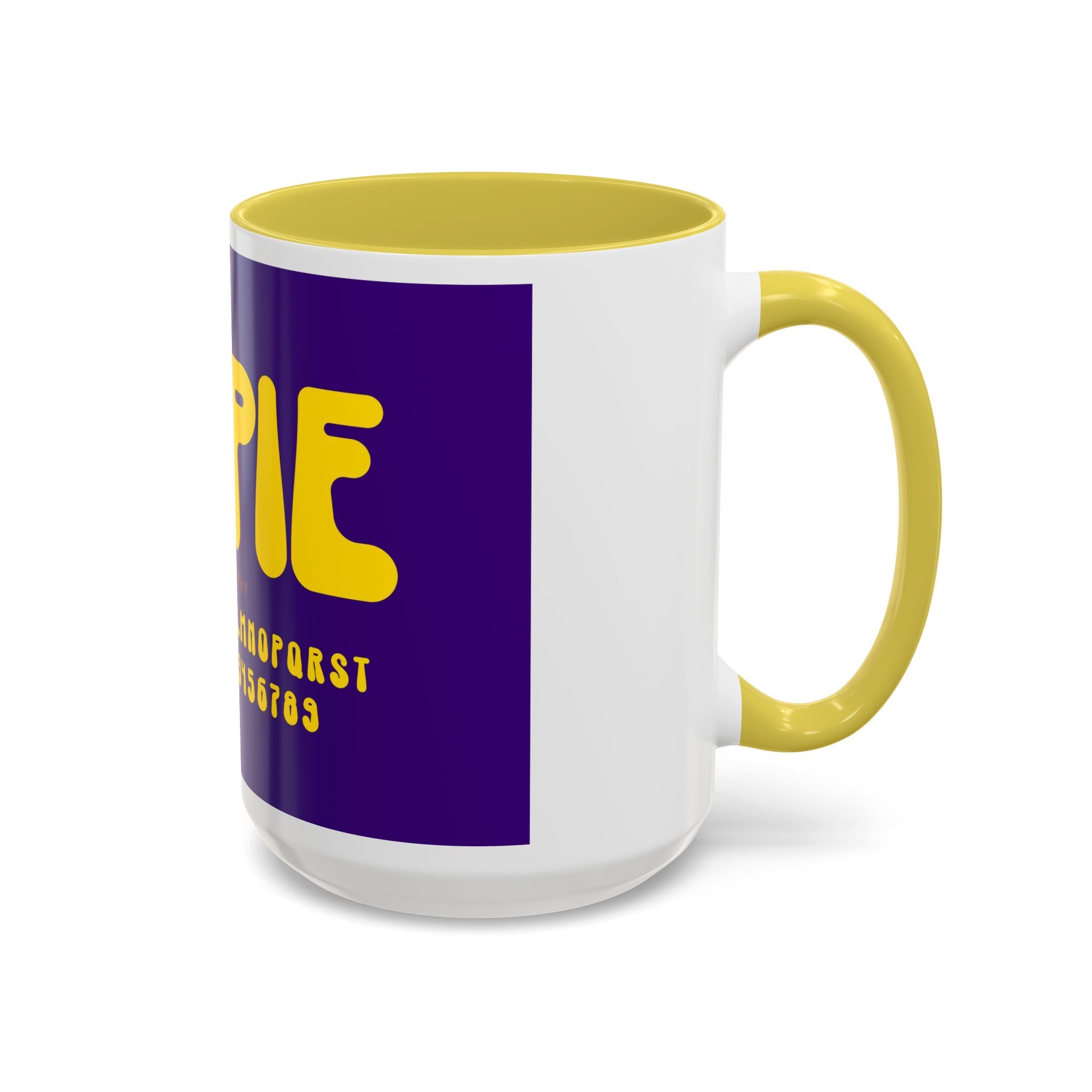 Hippie Typography Mug | Retro 70s Bubble Letters, Purple Yellow 11oz 15oz